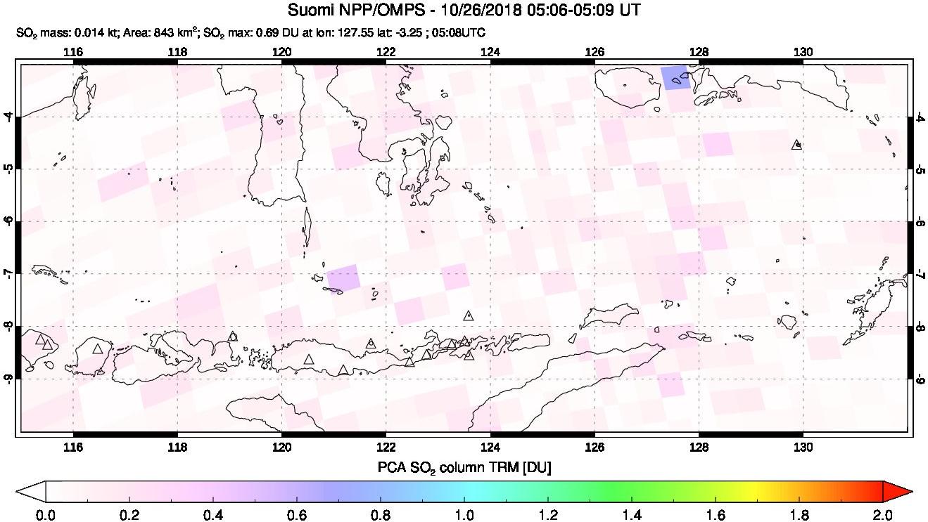 A sulfur dioxide image over Lesser Sunda Islands, Indonesia on Oct 26, 2018.