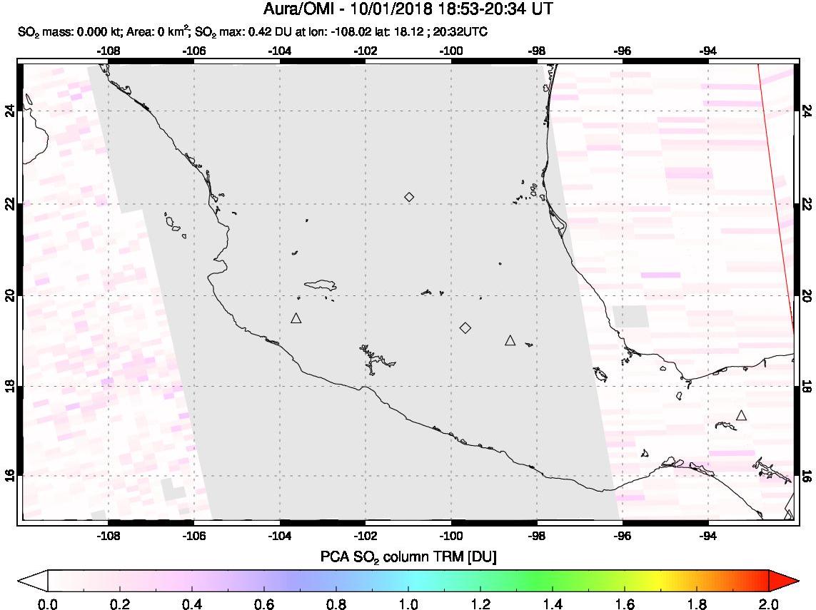 A sulfur dioxide image over Mexico on Oct 01, 2018.