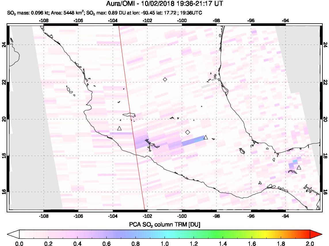 A sulfur dioxide image over Mexico on Oct 02, 2018.