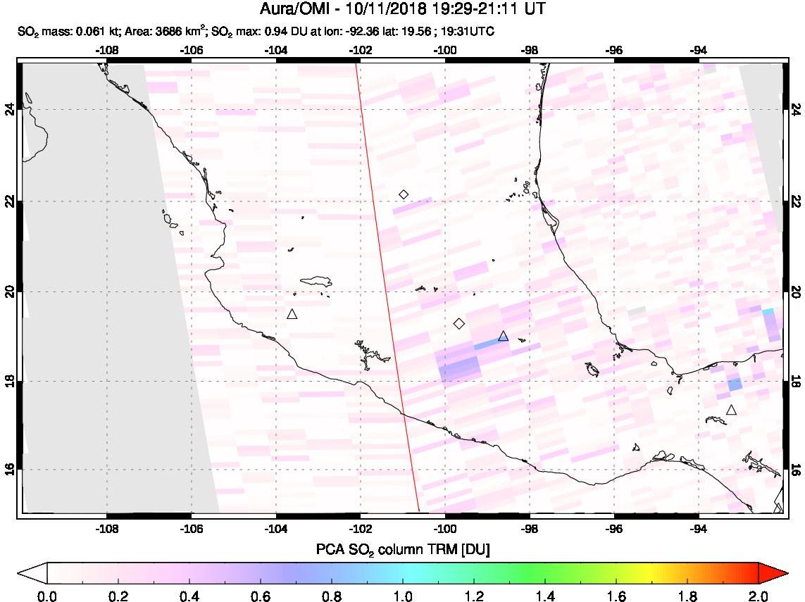 A sulfur dioxide image over Mexico on Oct 11, 2018.