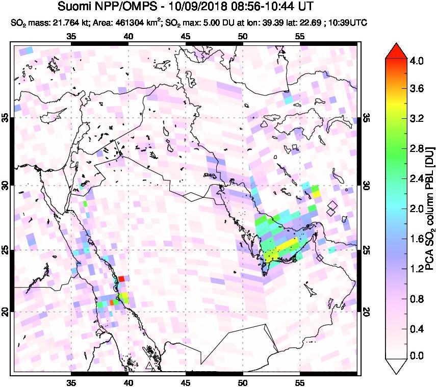 A sulfur dioxide image over Middle East on Oct 09, 2018.