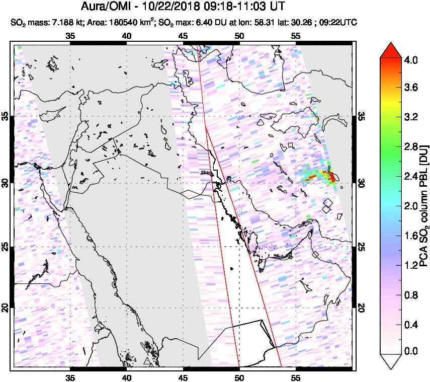 A sulfur dioxide image over Middle East on Oct 22, 2018.