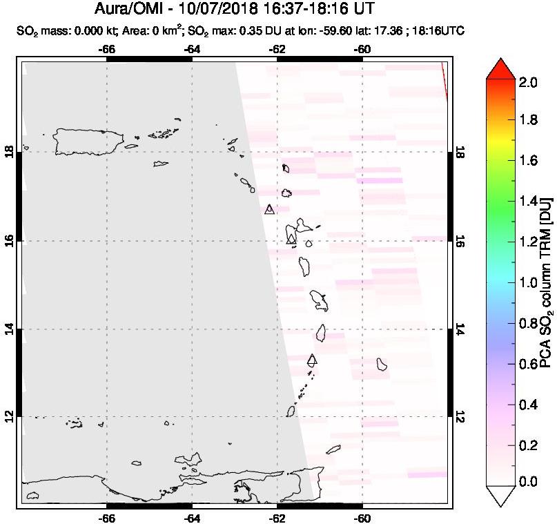 A sulfur dioxide image over Montserrat, West Indies on Oct 07, 2018.