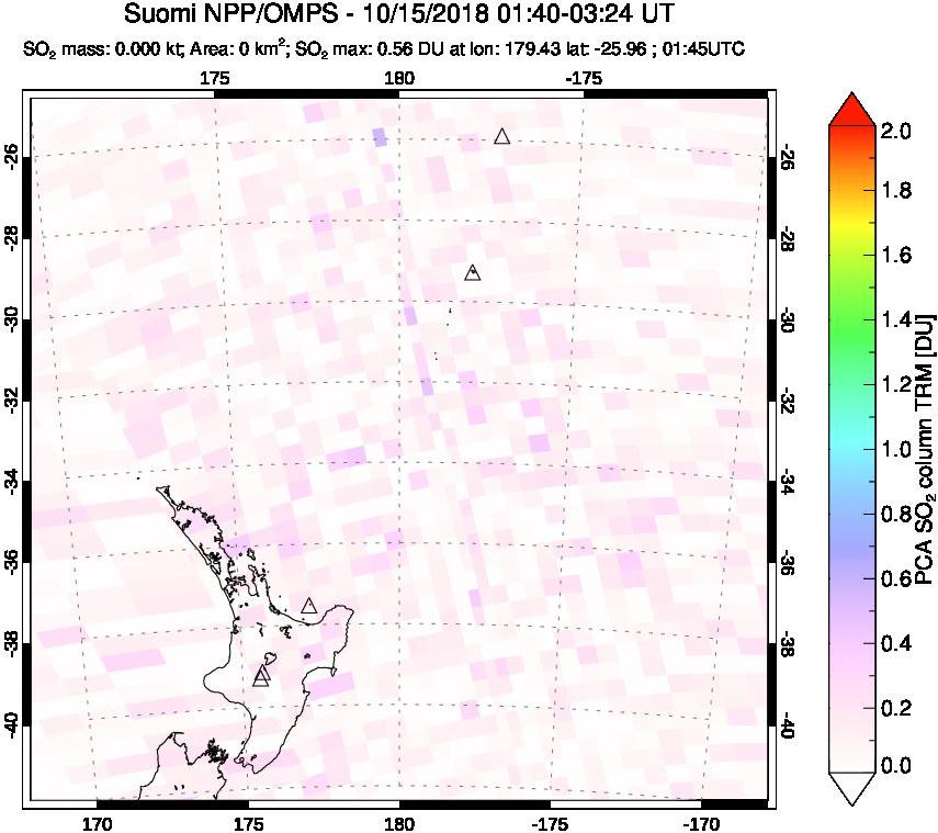 A sulfur dioxide image over New Zealand on Oct 15, 2018.
