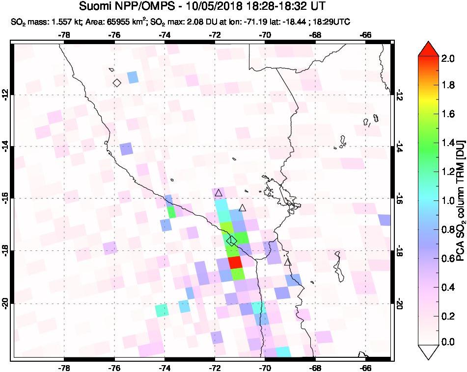 A sulfur dioxide image over Peru on Oct 05, 2018.