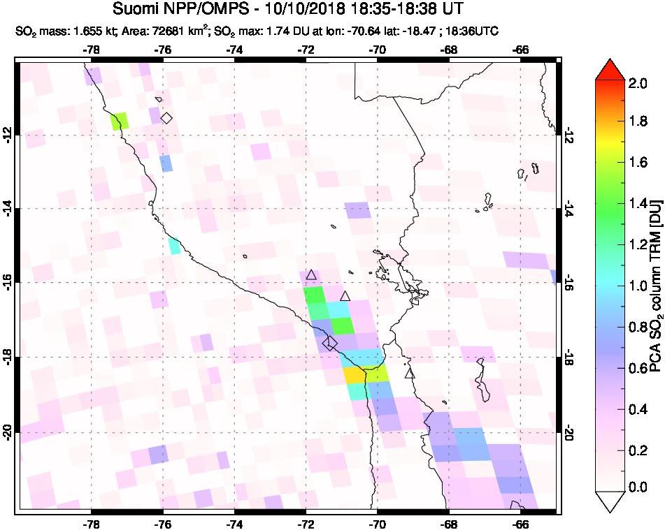 A sulfur dioxide image over Peru on Oct 10, 2018.