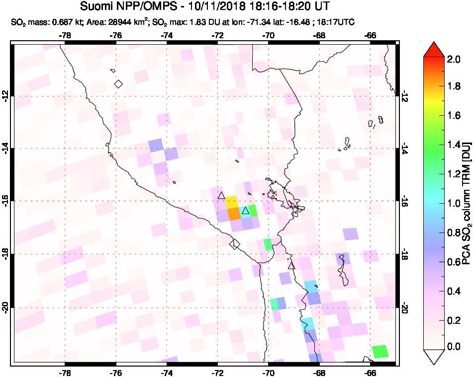 A sulfur dioxide image over Peru on Oct 11, 2018.