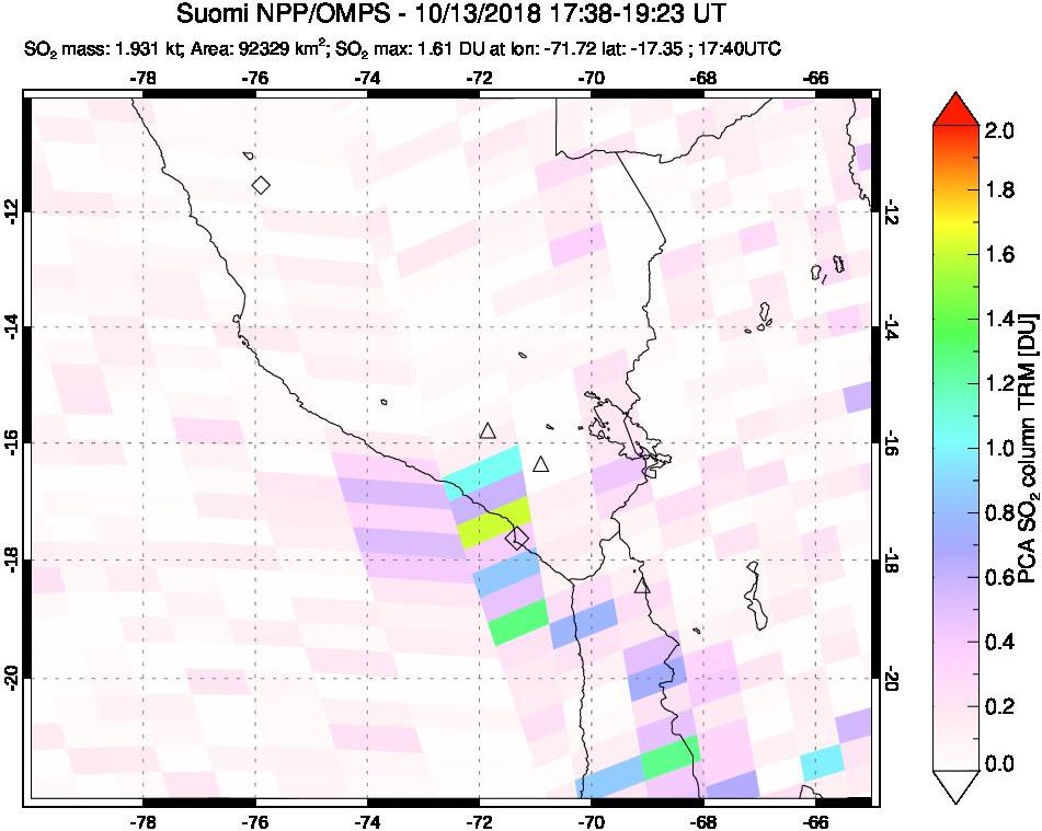 A sulfur dioxide image over Peru on Oct 13, 2018.