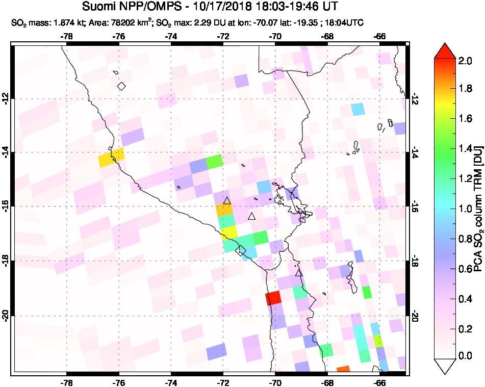 A sulfur dioxide image over Peru on Oct 17, 2018.