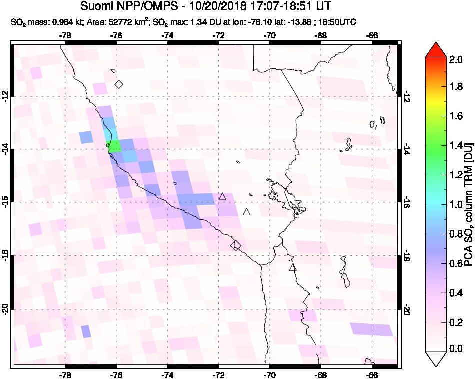 A sulfur dioxide image over Peru on Oct 20, 2018.