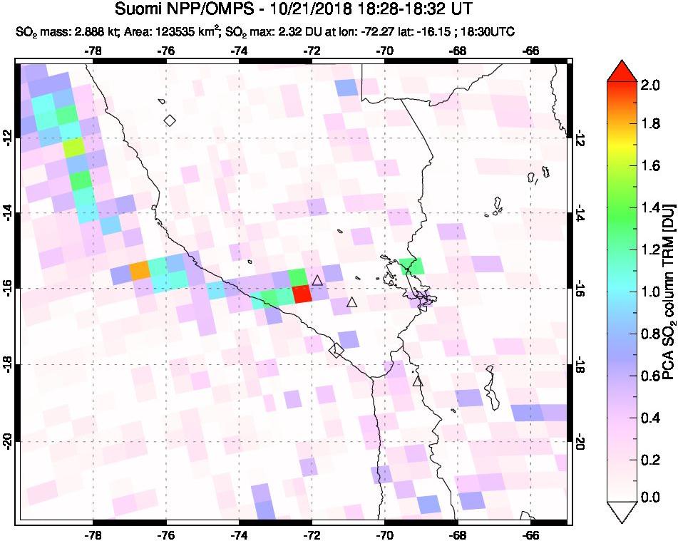 A sulfur dioxide image over Peru on Oct 21, 2018.