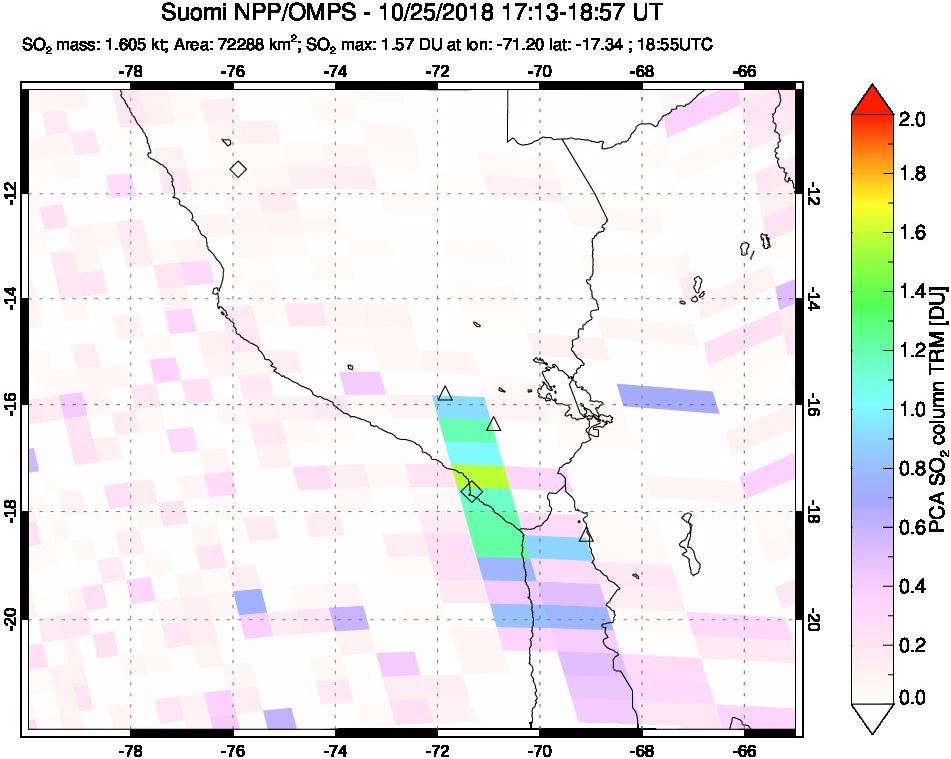 A sulfur dioxide image over Peru on Oct 25, 2018.
