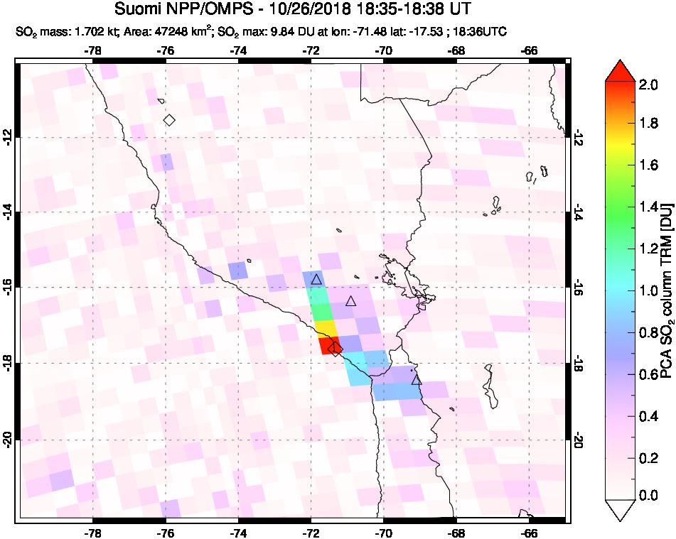 A sulfur dioxide image over Peru on Oct 26, 2018.