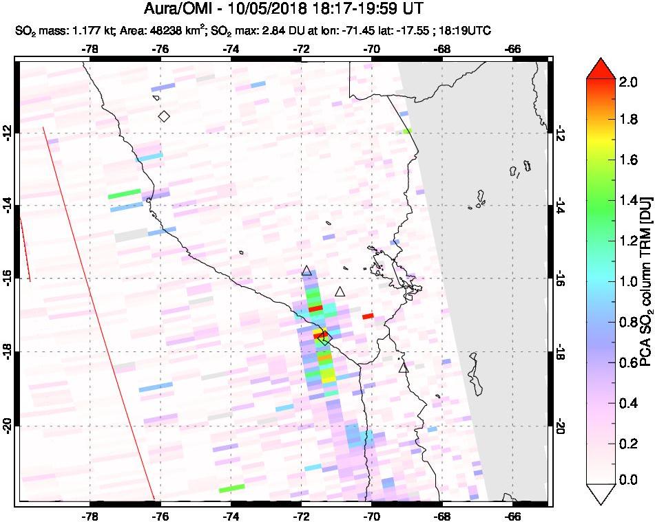 A sulfur dioxide image over Peru on Oct 05, 2018.