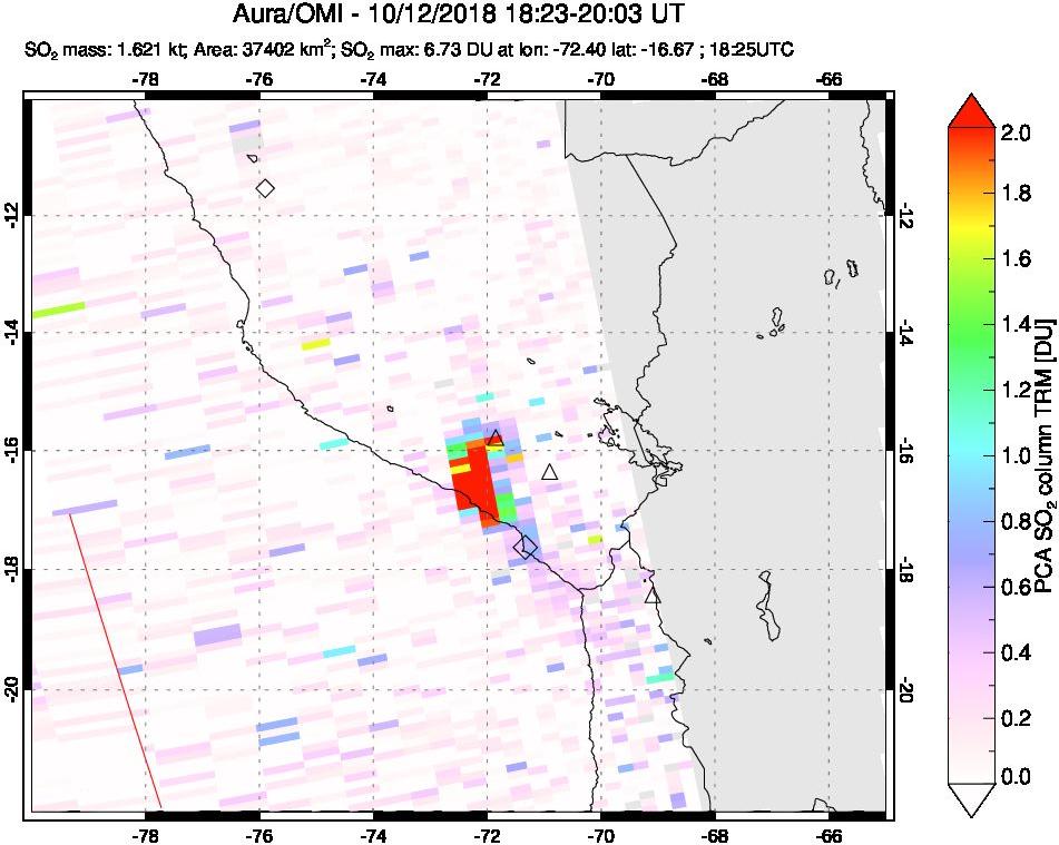 A sulfur dioxide image over Peru on Oct 12, 2018.