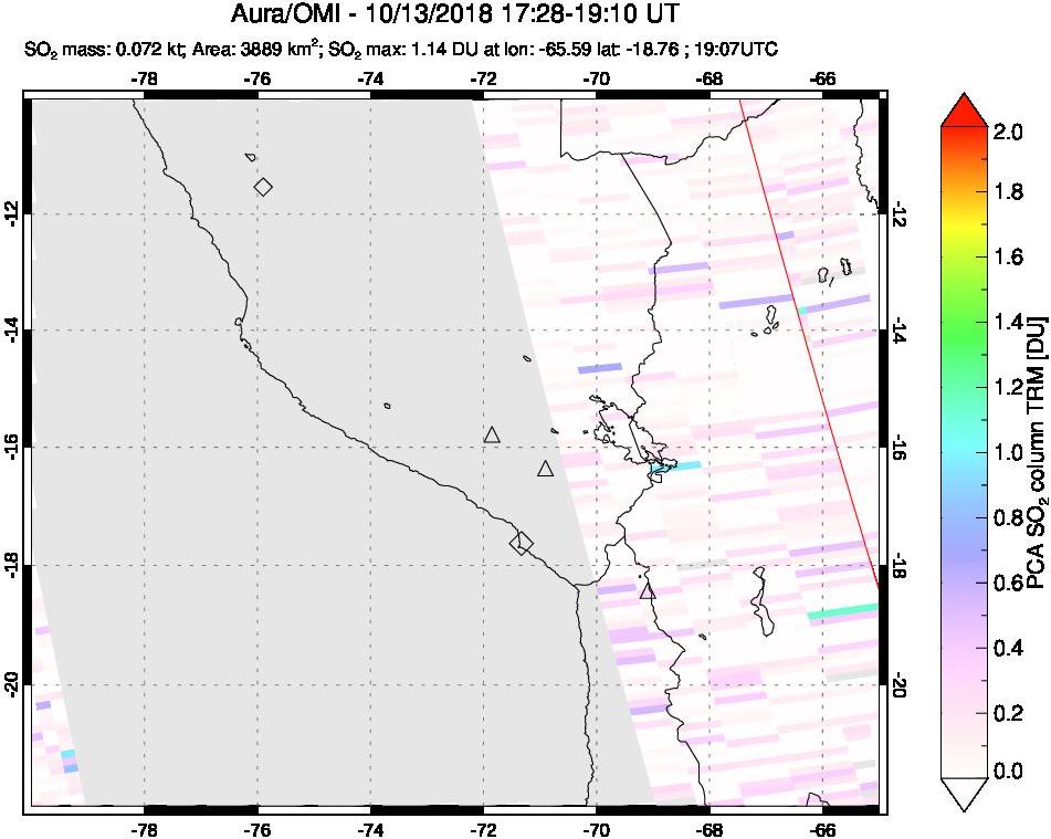 A sulfur dioxide image over Peru on Oct 13, 2018.