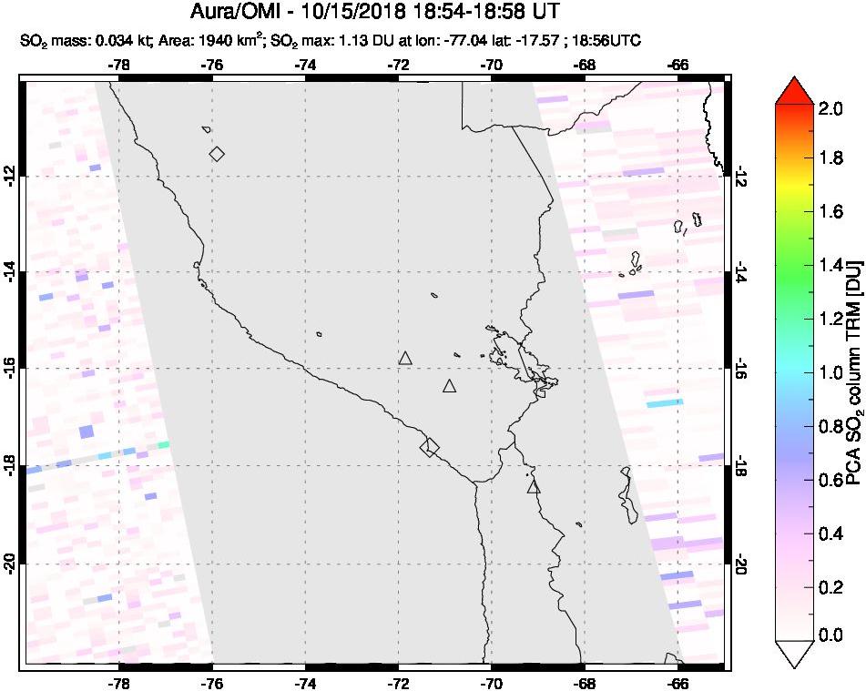 A sulfur dioxide image over Peru on Oct 15, 2018.