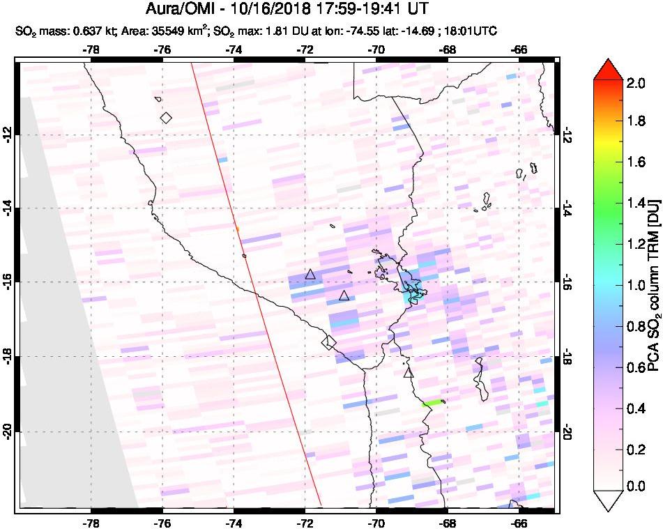 A sulfur dioxide image over Peru on Oct 16, 2018.