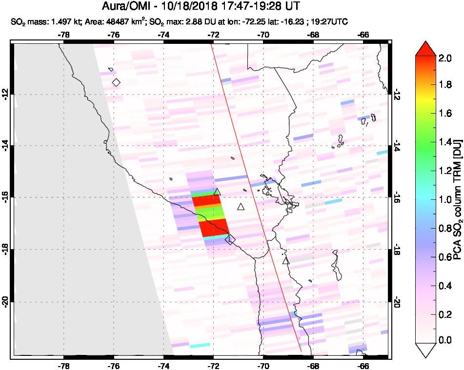 A sulfur dioxide image over Peru on Oct 18, 2018.