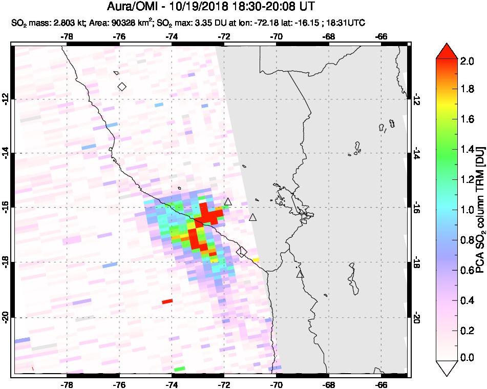 A sulfur dioxide image over Peru on Oct 19, 2018.