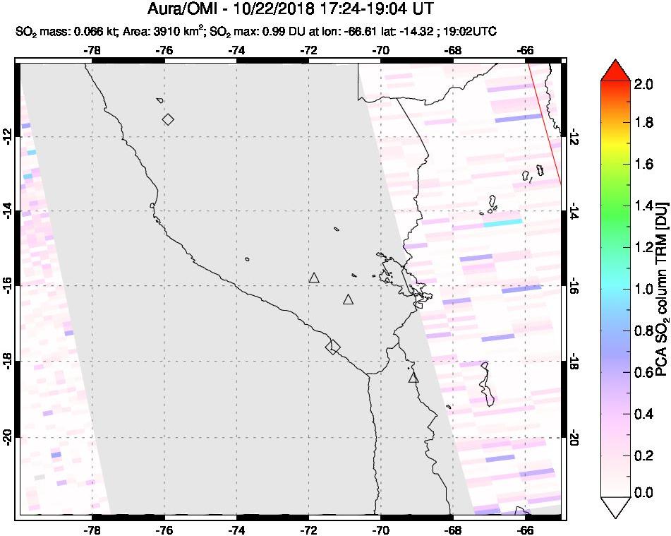 A sulfur dioxide image over Peru on Oct 22, 2018.