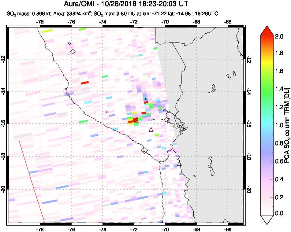 A sulfur dioxide image over Peru on Oct 28, 2018.