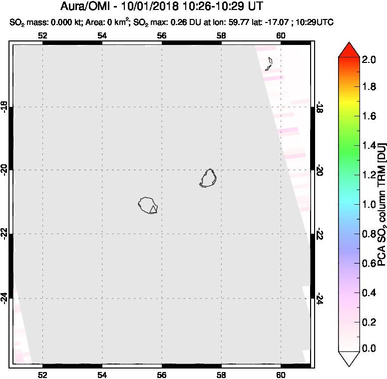 A sulfur dioxide image over Reunion Island, Indian Ocean on Oct 01, 2018.