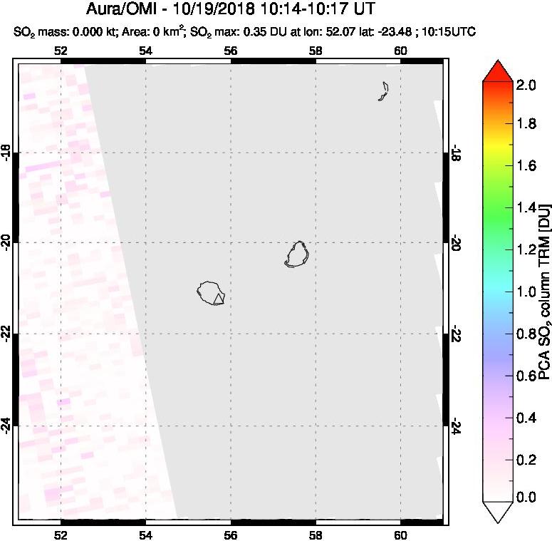 A sulfur dioxide image over Reunion Island, Indian Ocean on Oct 19, 2018.