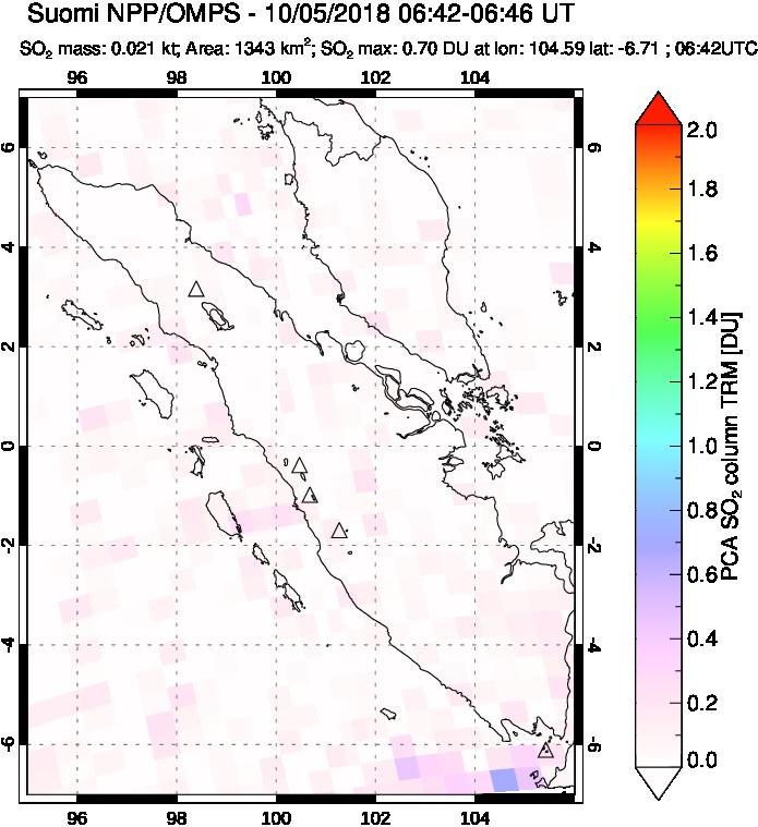 A sulfur dioxide image over Sumatra, Indonesia on Oct 05, 2018.