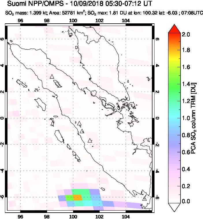 A sulfur dioxide image over Sumatra, Indonesia on Oct 09, 2018.