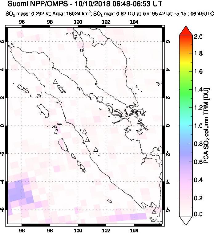 A sulfur dioxide image over Sumatra, Indonesia on Oct 10, 2018.