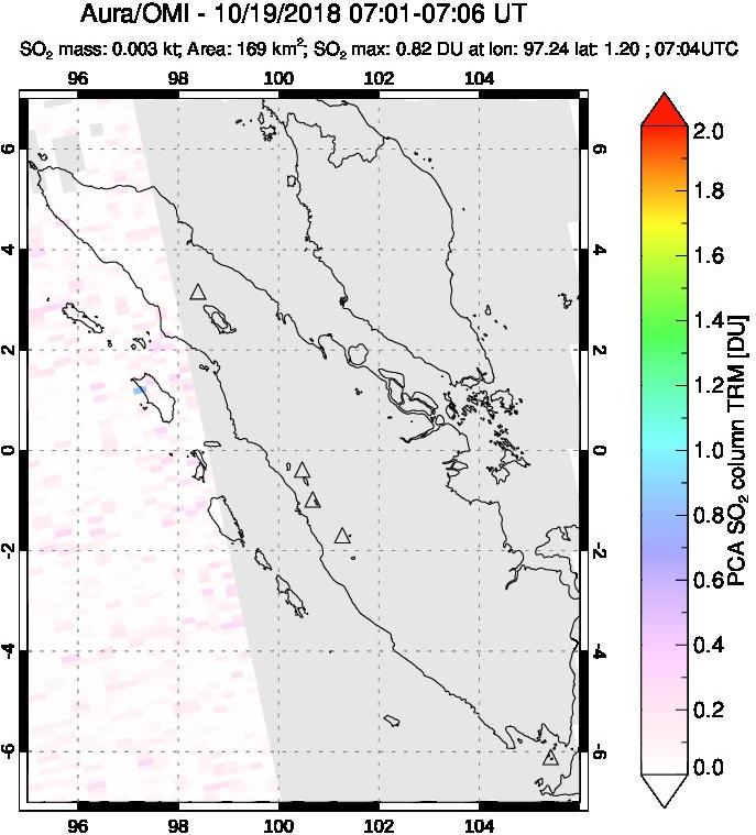 A sulfur dioxide image over Sumatra, Indonesia on Oct 19, 2018.