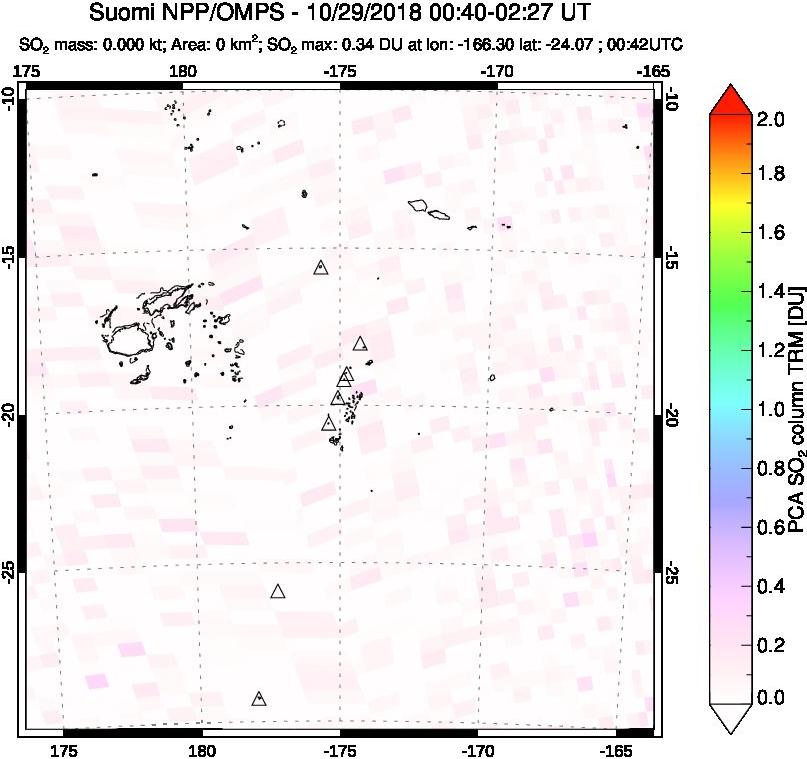 A sulfur dioxide image over Tonga, South Pacific on Oct 29, 2018.