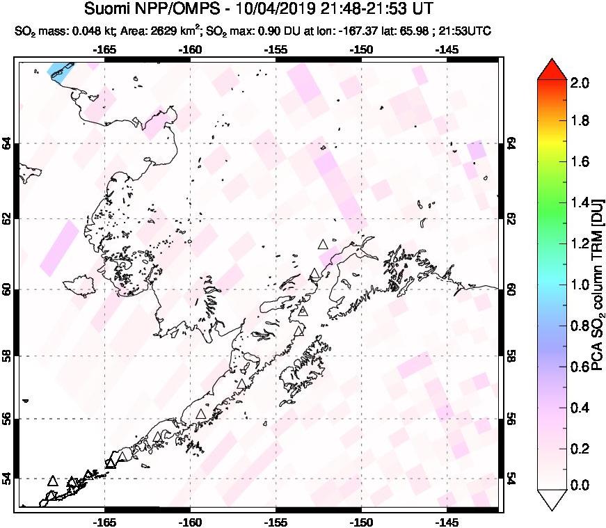 A sulfur dioxide image over Alaska, USA on Oct 04, 2019.