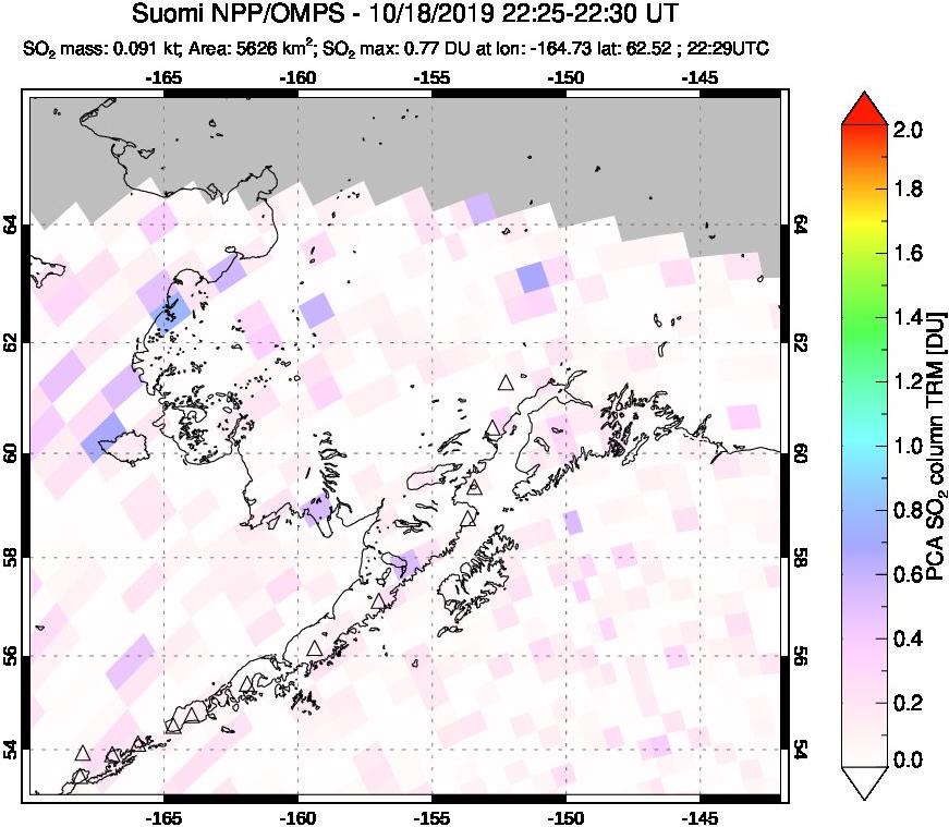 A sulfur dioxide image over Alaska, USA on Oct 18, 2019.