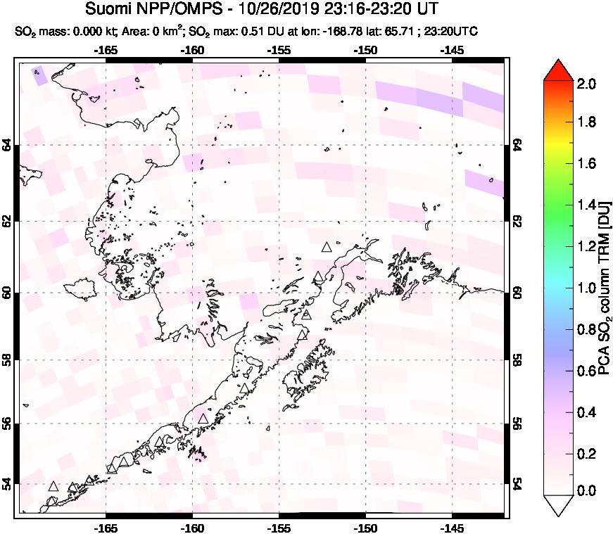 A sulfur dioxide image over Alaska, USA on Oct 26, 2019.