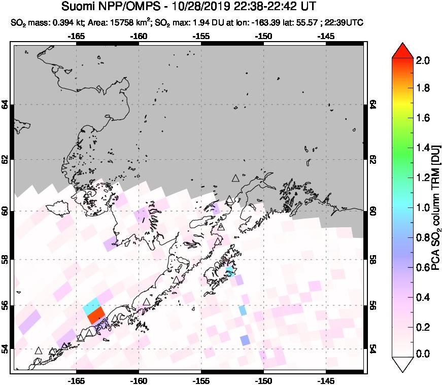 A sulfur dioxide image over Alaska, USA on Oct 28, 2019.