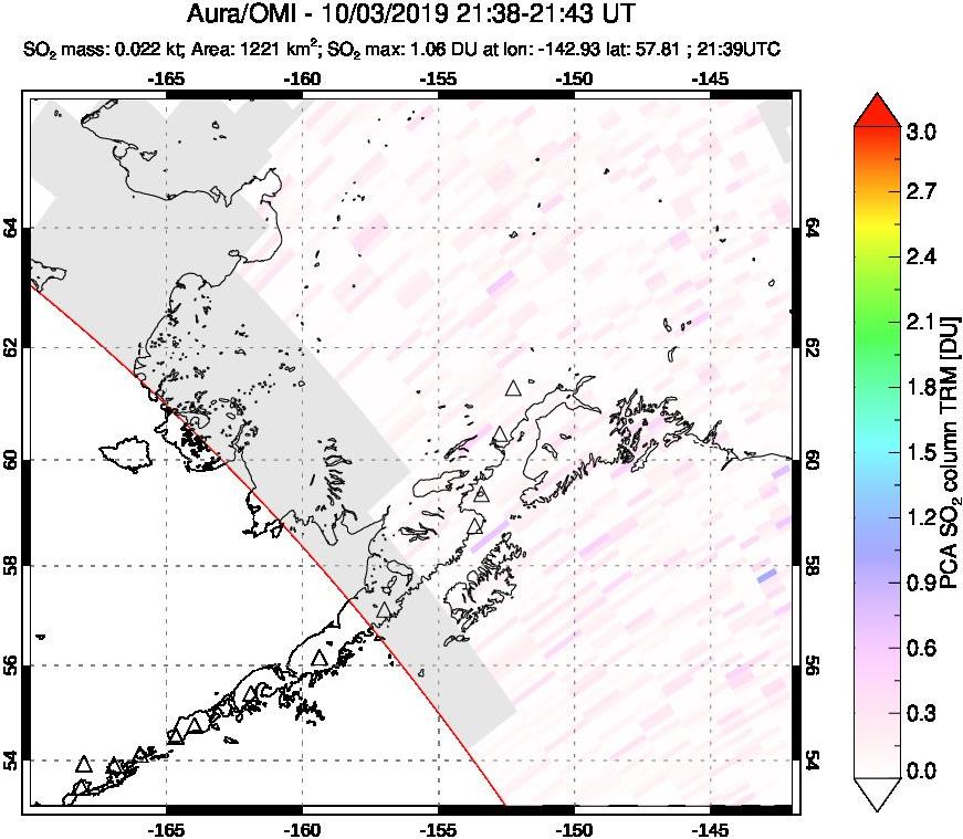 A sulfur dioxide image over Alaska, USA on Oct 03, 2019.