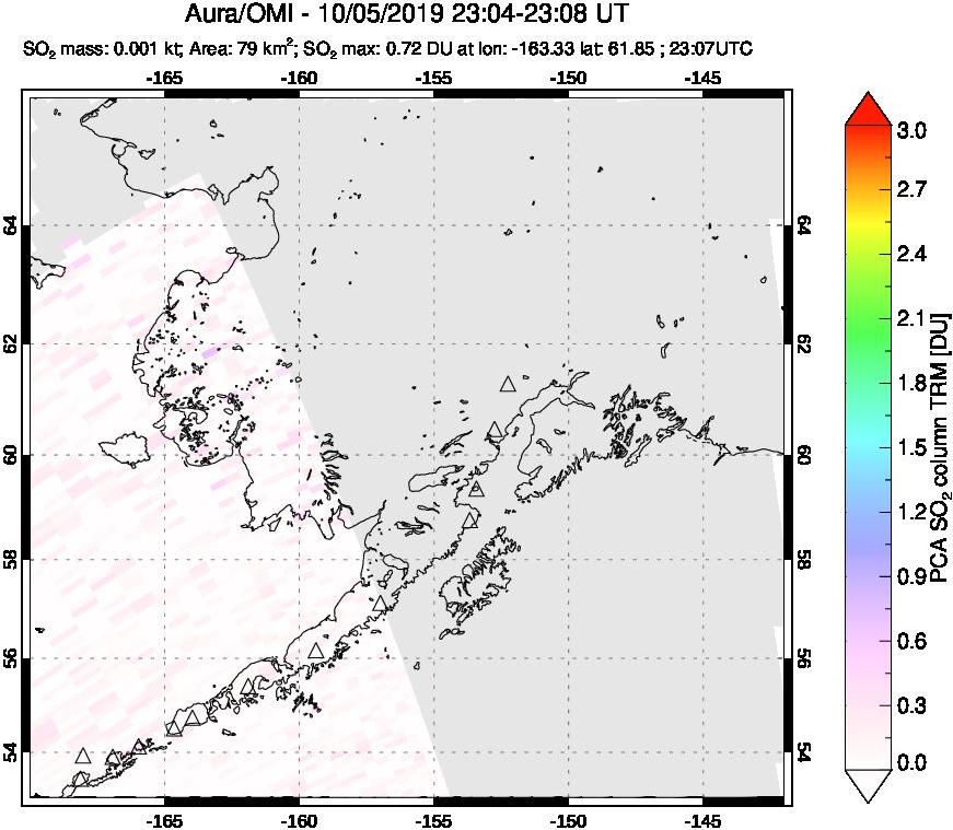 A sulfur dioxide image over Alaska, USA on Oct 05, 2019.