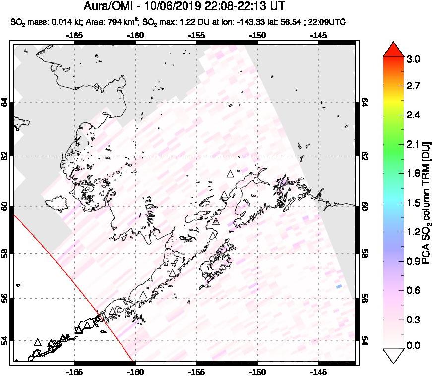 A sulfur dioxide image over Alaska, USA on Oct 06, 2019.
