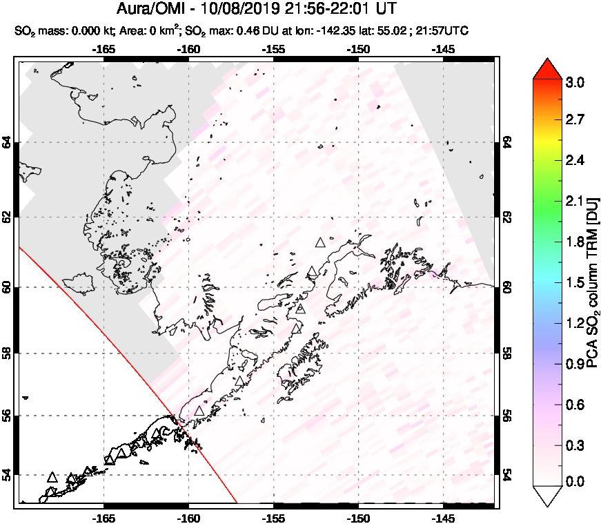 A sulfur dioxide image over Alaska, USA on Oct 08, 2019.