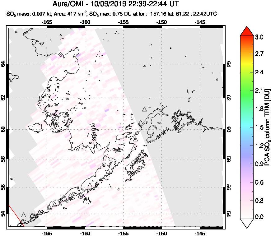 A sulfur dioxide image over Alaska, USA on Oct 09, 2019.