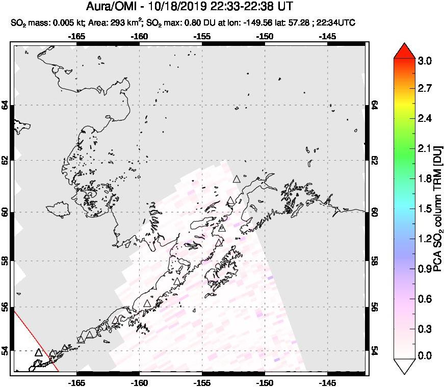 A sulfur dioxide image over Alaska, USA on Oct 18, 2019.