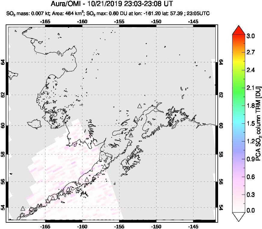 A sulfur dioxide image over Alaska, USA on Oct 21, 2019.