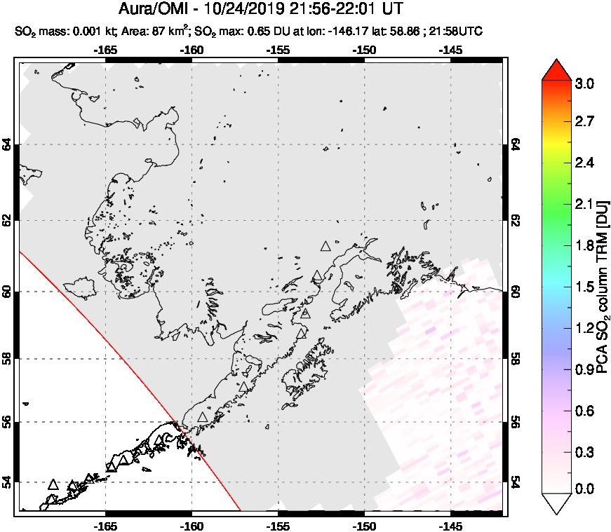 A sulfur dioxide image over Alaska, USA on Oct 24, 2019.