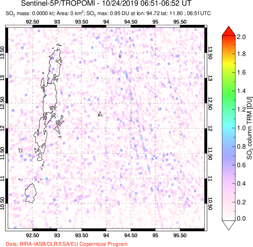 A sulfur dioxide image over Andaman Islands, Indian Ocean on Oct 24, 2019.