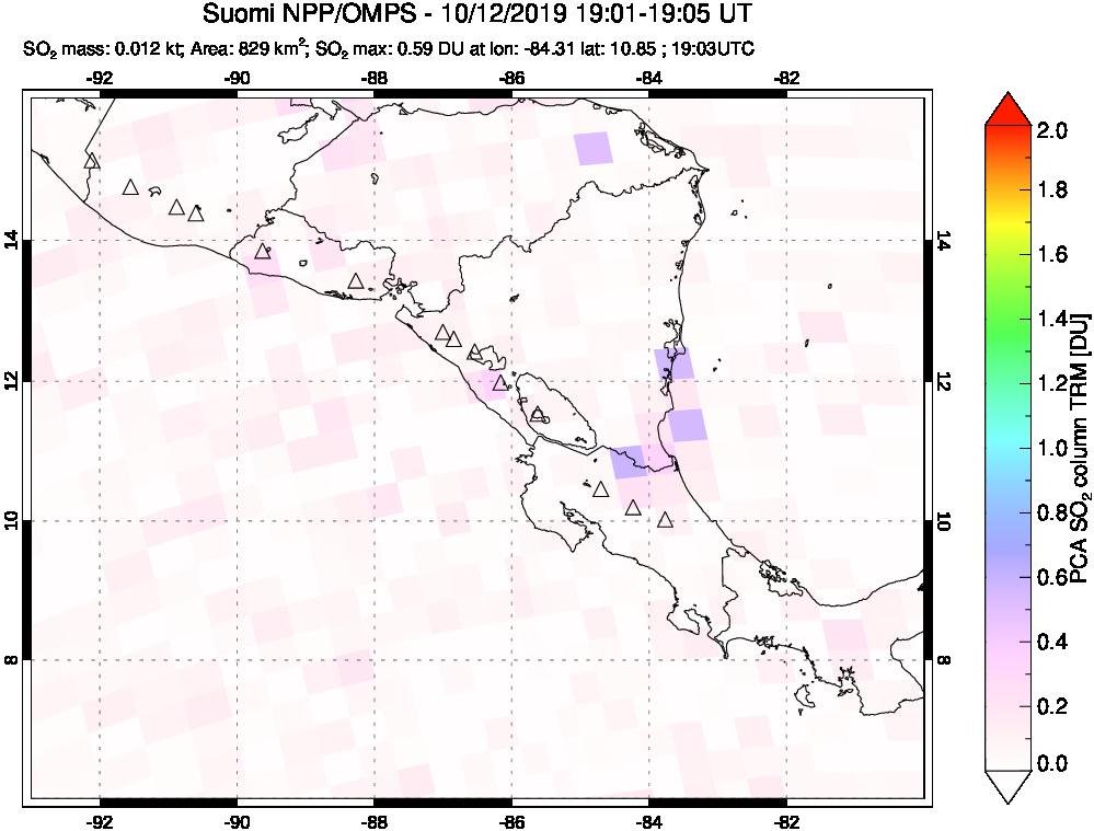 A sulfur dioxide image over Central America on Oct 12, 2019.