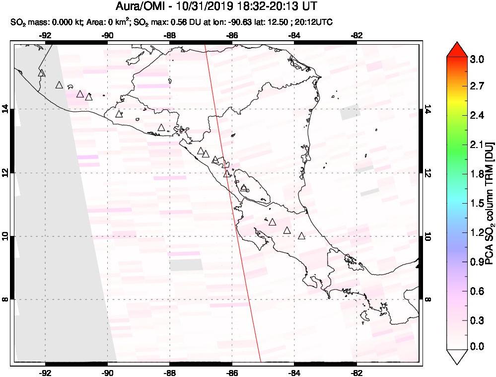 A sulfur dioxide image over Central America on Oct 31, 2019.