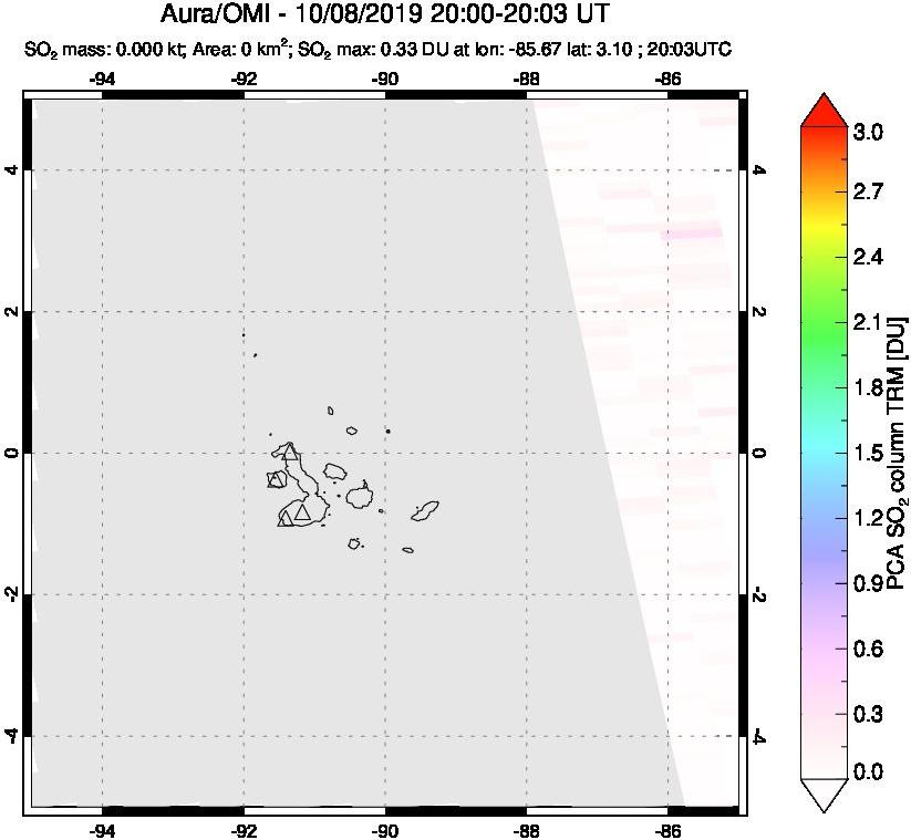 A sulfur dioxide image over Galápagos Islands on Oct 08, 2019.