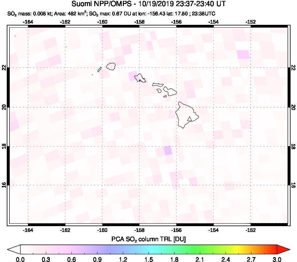 A sulfur dioxide image over Hawaii, USA on Oct 19, 2019.